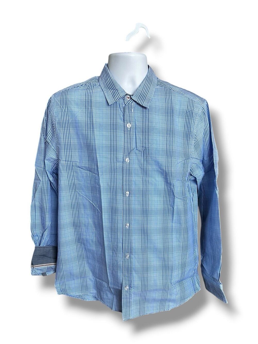New Flag & Anthem Blue White Gingham Plaid Long Sleeve Button Down Medium